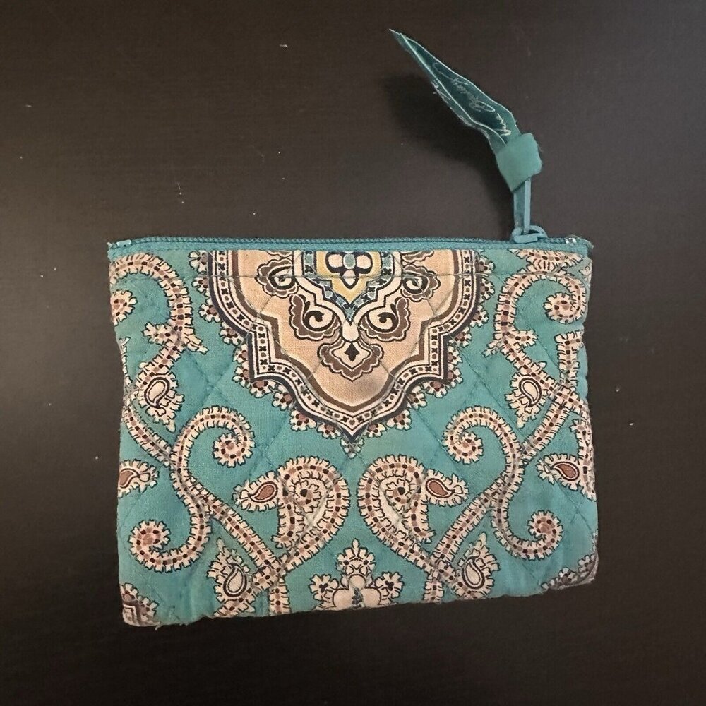 Vera Bradley TOTALLY TURQ COIN Purse Blue And Brown Zipper Pouch Bag - Picture 5 of 6